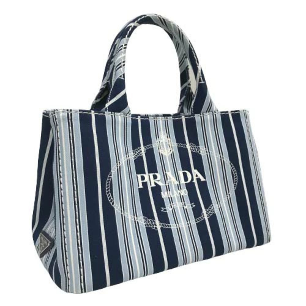 Prada Canapa Stamperta Azzurro Shoulder Bag Handbag Tote Crossbody Striped Blue - Picture 2 of 10